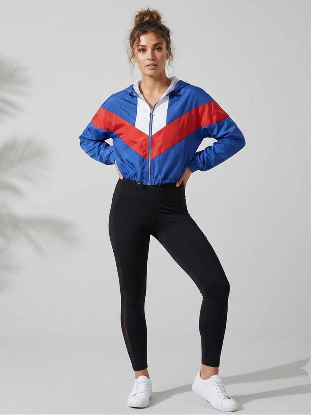 Rue21 Full Zip Red, Blue and White Hooded Cropped Windbreaker Jacket Size Medium